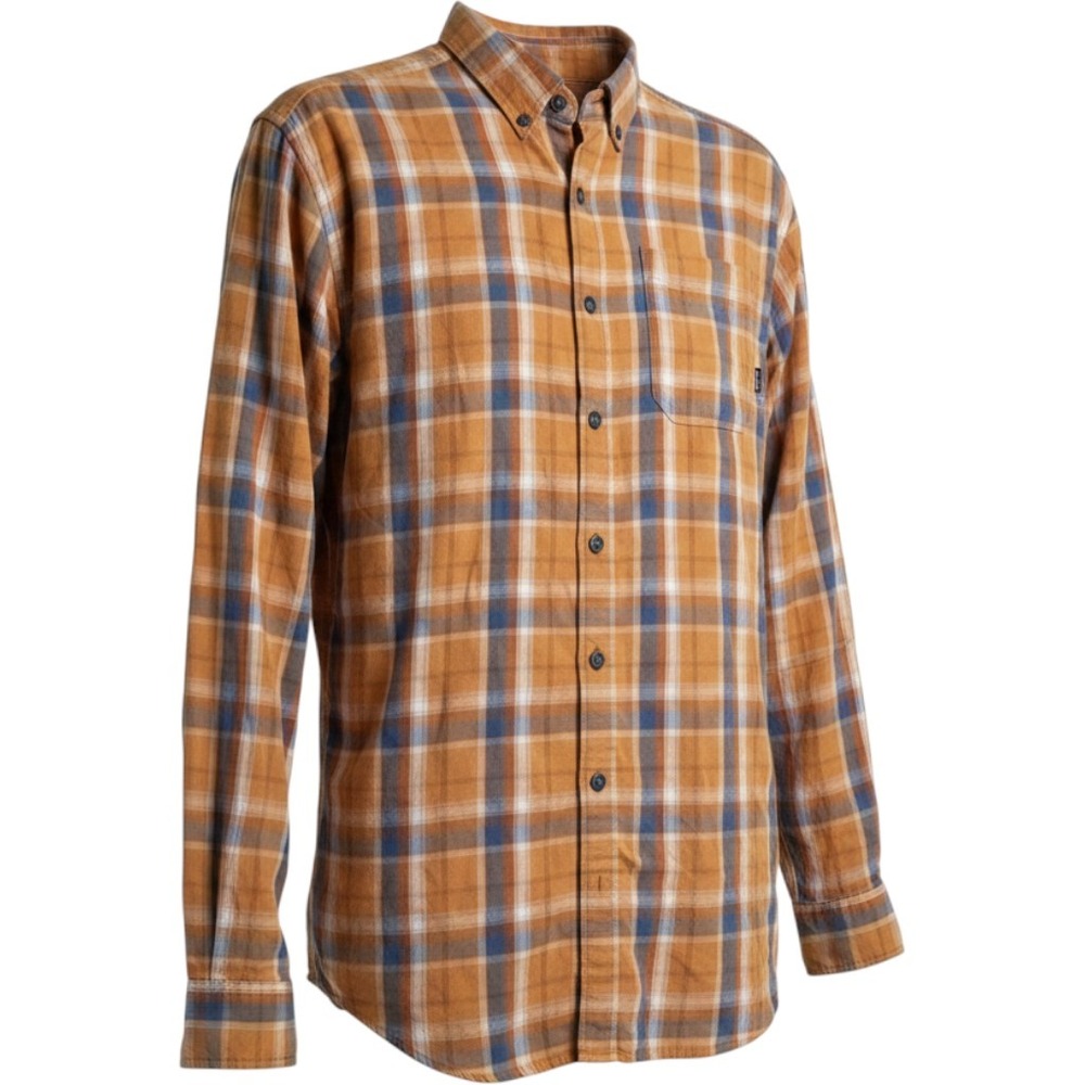 Columbia Mens Large Plaid Flannel Button Down Shirt Orange Blue Long Sleeve 718